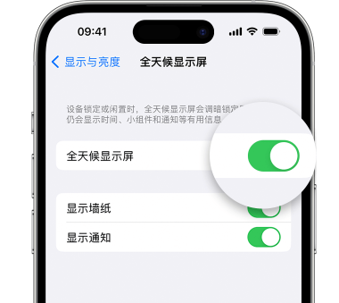 滴道苹果15预约维修分享iPhone15如何设置全天候显示屏幕可见 